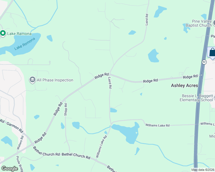 map of restaurants, bars, coffee shops, grocery stores, and more near 2054 Laird Road in Hiram