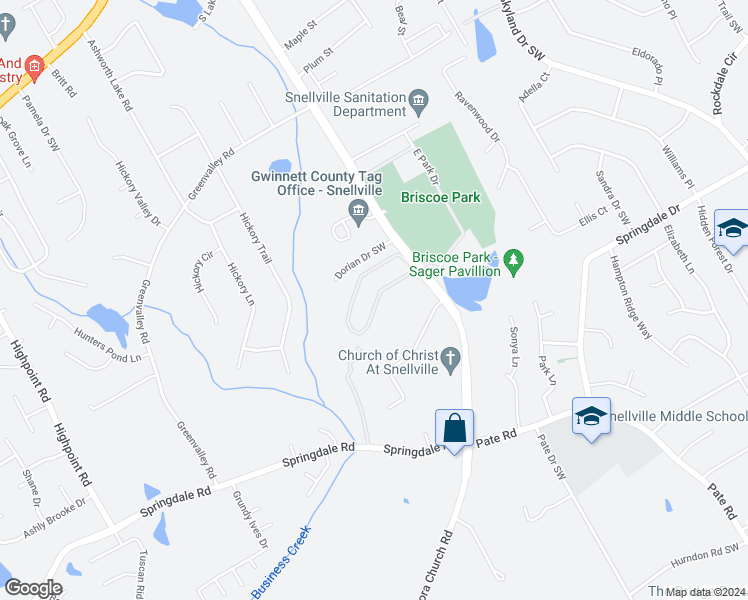 map of restaurants, bars, coffee shops, grocery stores, and more near 2080 Kings Gate Circle Southwest in Snellville