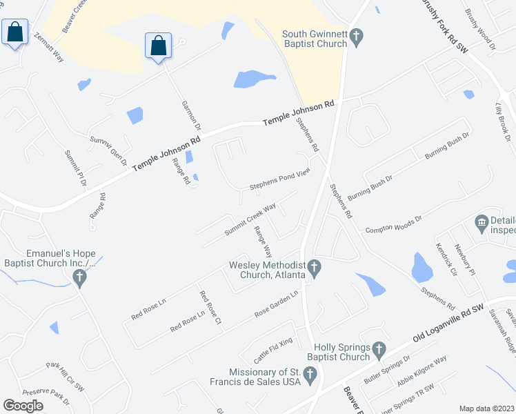 map of restaurants, bars, coffee shops, grocery stores, and more near 1717 Summit Creek Way in Loganville