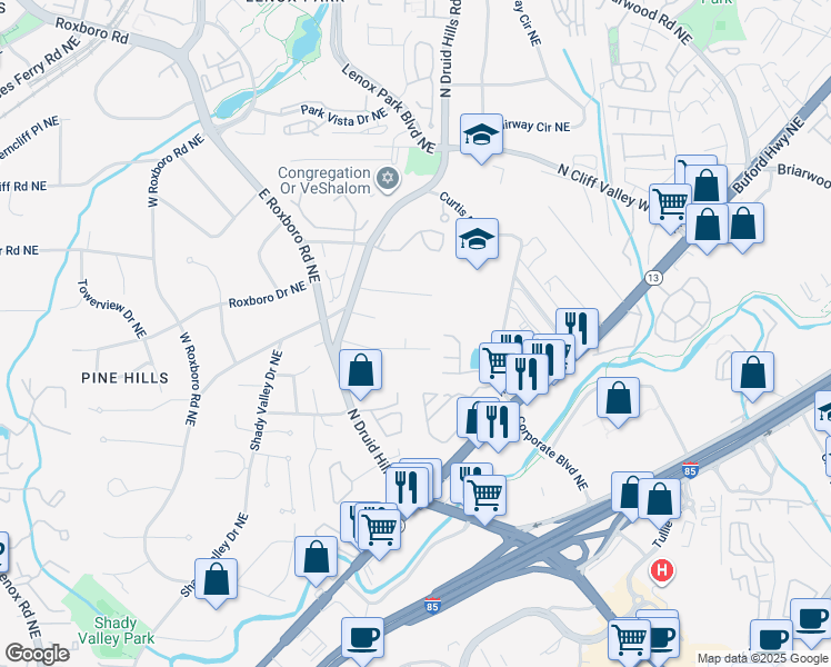 map of restaurants, bars, coffee shops, grocery stores, and more near 1188 Clearview Drive Northeast in Atlanta