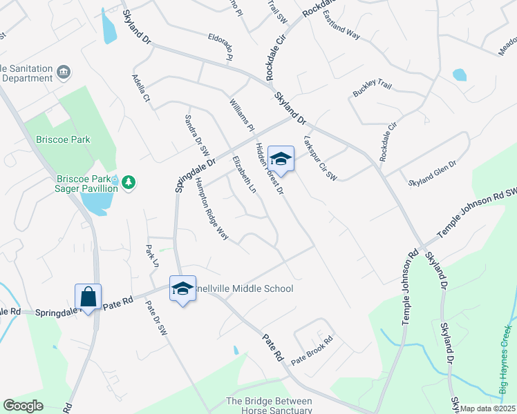 map of restaurants, bars, coffee shops, grocery stores, and more near 3115 Elizabeth Lane in Snellville