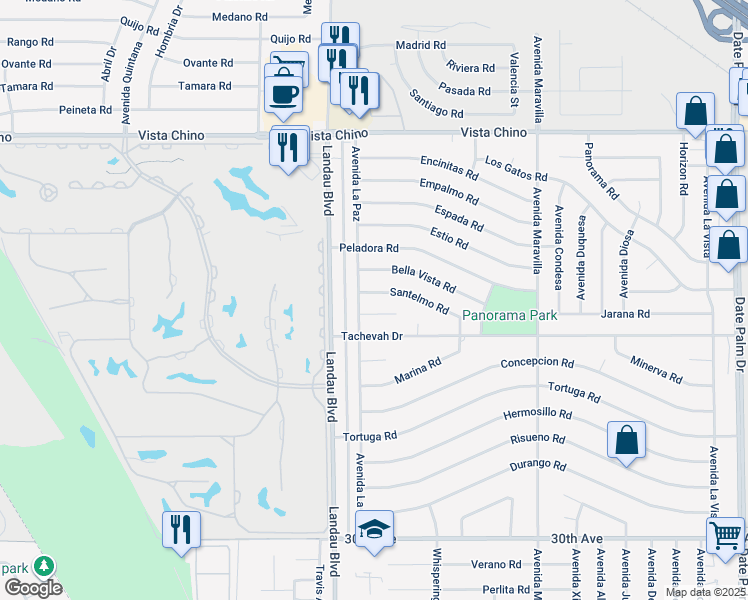 map of restaurants, bars, coffee shops, grocery stores, and more near 68115 Santelmo Road in Cathedral City