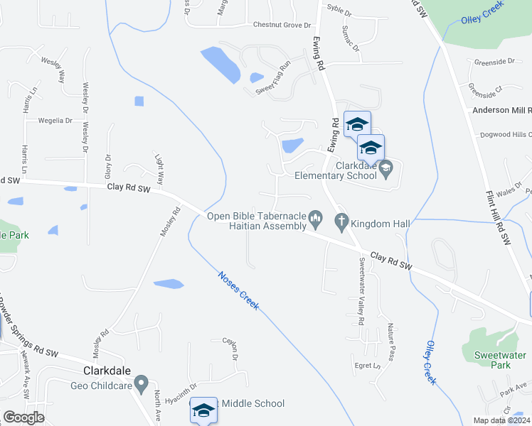 map of restaurants, bars, coffee shops, grocery stores, and more near 4800 Victoria Lane in Austell