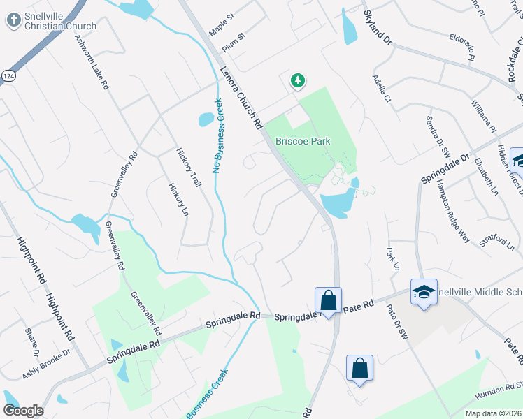 map of restaurants, bars, coffee shops, grocery stores, and more near 2170 Kings Gate Circle Southwest in Snellville