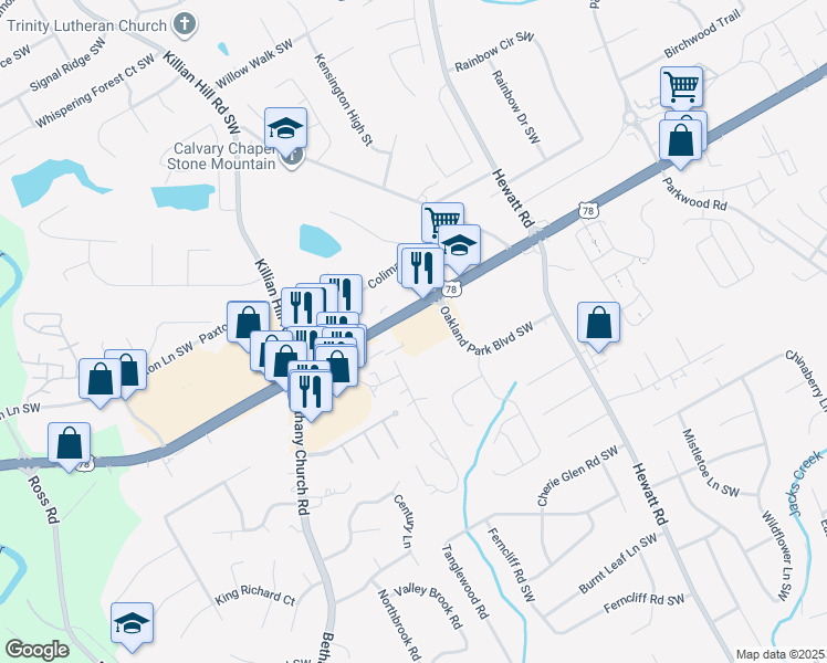 map of restaurants, bars, coffee shops, grocery stores, and more near 3888 U.S. 78 in Snellville