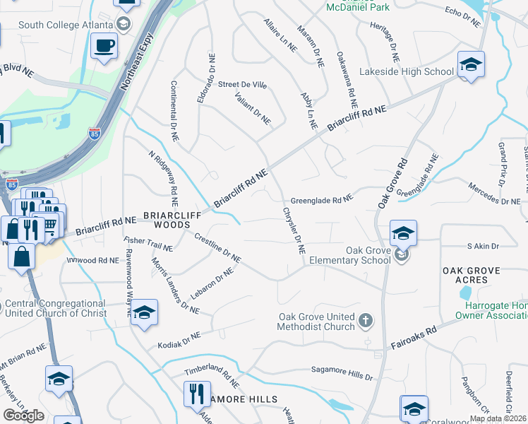 map of restaurants, bars, coffee shops, grocery stores, and more near 2244 Dogwood Lane Northeast in Atlanta