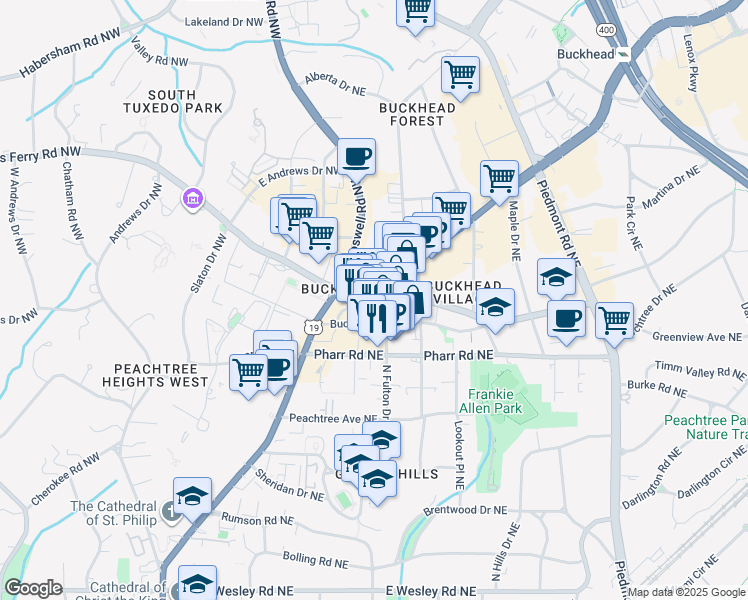 map of restaurants, bars, coffee shops, grocery stores, and more near 306 Buckhead Avenue Northeast in Atlanta
