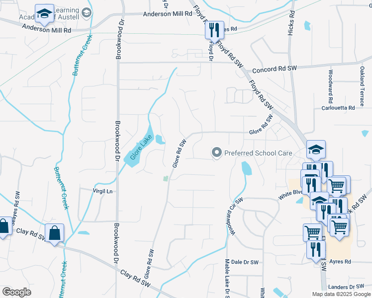map of restaurants, bars, coffee shops, grocery stores, and more near 1149 Annie Lane in Mableton