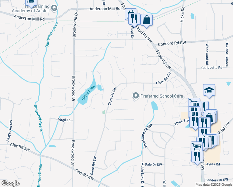 map of restaurants, bars, coffee shops, grocery stores, and more near 1149 Annie Lane in Mableton