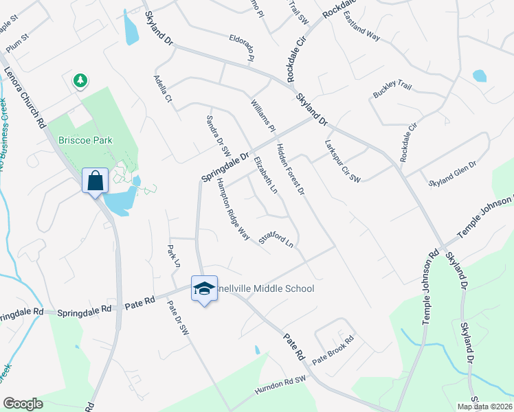 map of restaurants, bars, coffee shops, grocery stores, and more near 3099 Commons Crossing in Snellville