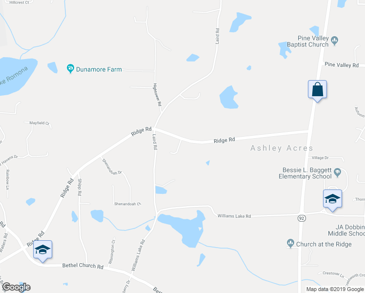 map of restaurants, bars, coffee shops, grocery stores, and more near 29 Laurie Court in Hiram