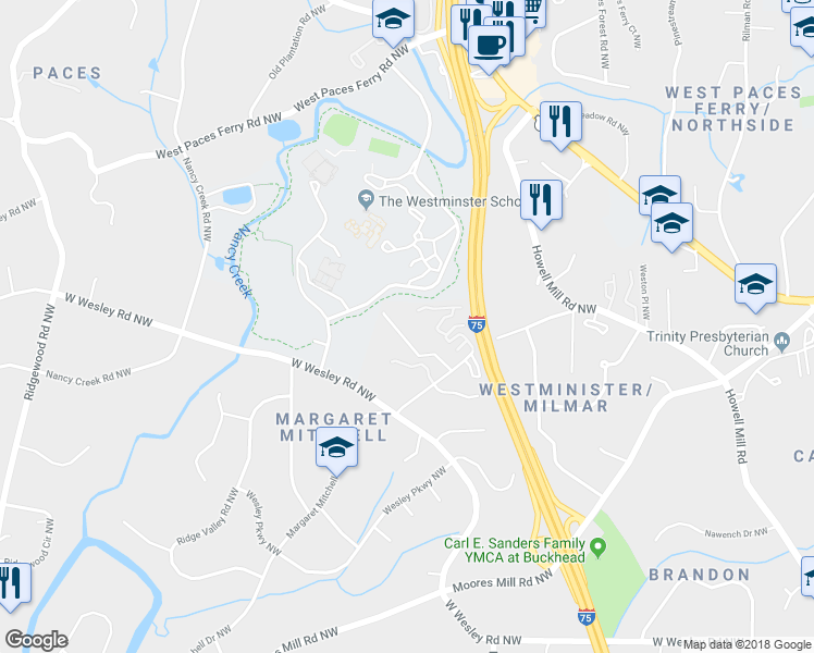 map of restaurants, bars, coffee shops, grocery stores, and more near 3071 Clarendale Drive Northwest in Atlanta