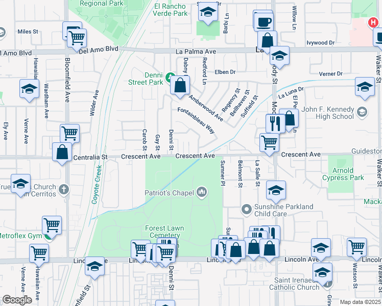 map of restaurants, bars, coffee shops, grocery stores, and more near 4606 Crescent Avenue in Cypress