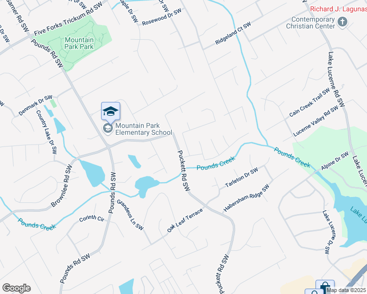 map of restaurants, bars, coffee shops, grocery stores, and more near 1611 Threepine Place Southwest in Lilburn