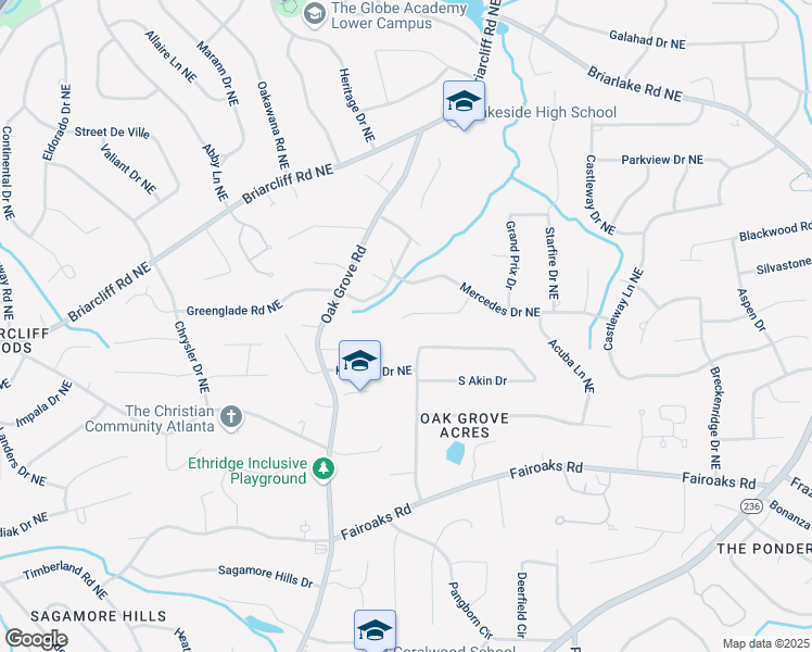map of restaurants, bars, coffee shops, grocery stores, and more near 1902 North Akin Drive Northeast in Atlanta