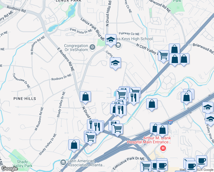 map of restaurants, bars, coffee shops, grocery stores, and more near 1333 Keys Lake Drive Northeast in Atlanta