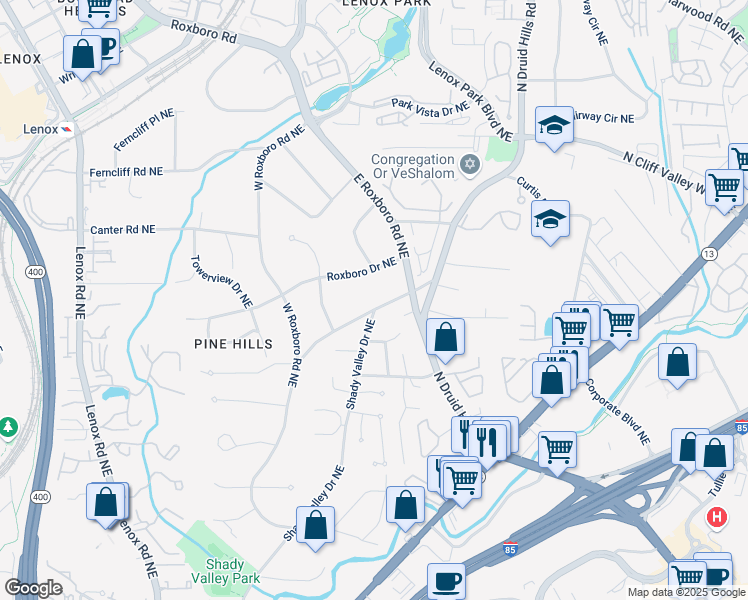 map of restaurants, bars, coffee shops, grocery stores, and more near 1226 Goodwin Road Northeast in Atlanta