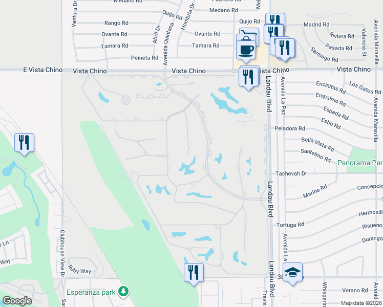 map of restaurants, bars, coffee shops, grocery stores, and more near 28700 Taos Court in Cathedral City