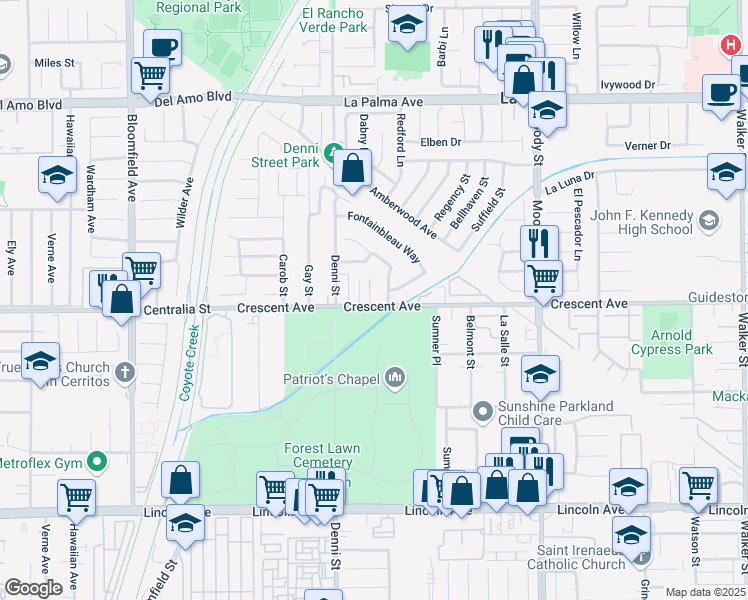 map of restaurants, bars, coffee shops, grocery stores, and more near 4606 Crescent Avenue in Cypress