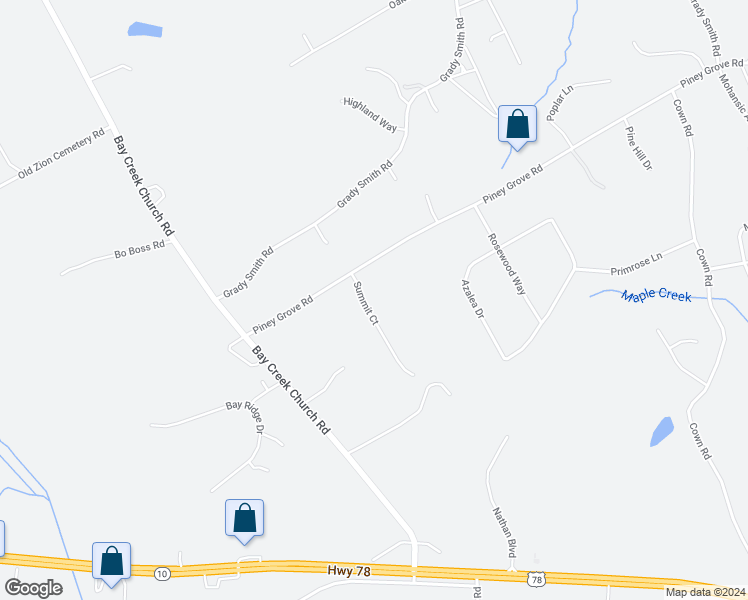 map of restaurants, bars, coffee shops, grocery stores, and more near 2102 Summit Court in Loganville