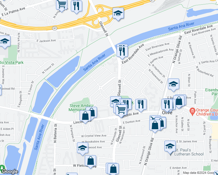 map of restaurants, bars, coffee shops, grocery stores, and more near 242 Sparkleberry Avenue in Orange