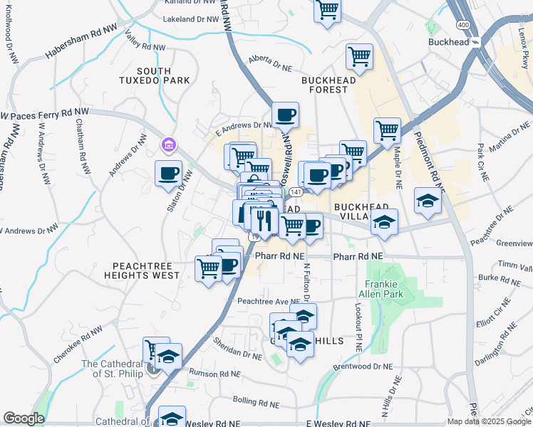 map of restaurants, bars, coffee shops, grocery stores, and more near 120 Buckhead Avenue Northeast in Atlanta