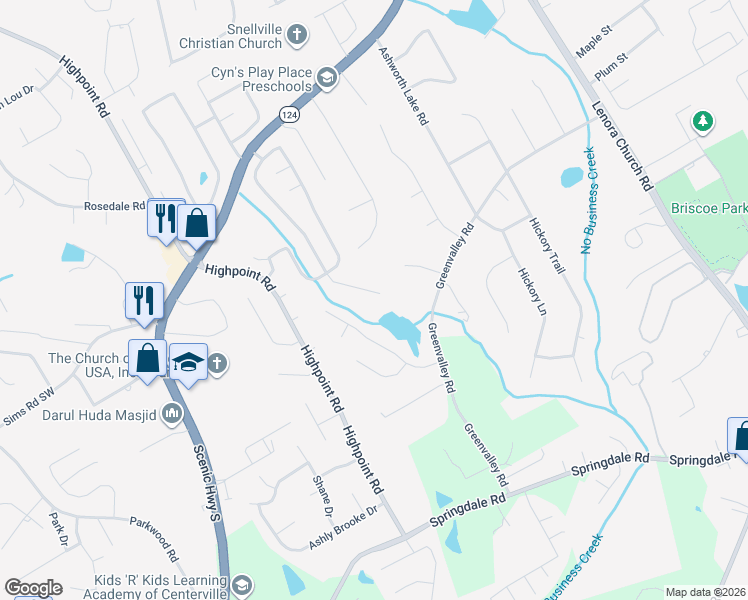 map of restaurants, bars, coffee shops, grocery stores, and more near 3493 Newtons Crest Circle in Snellville