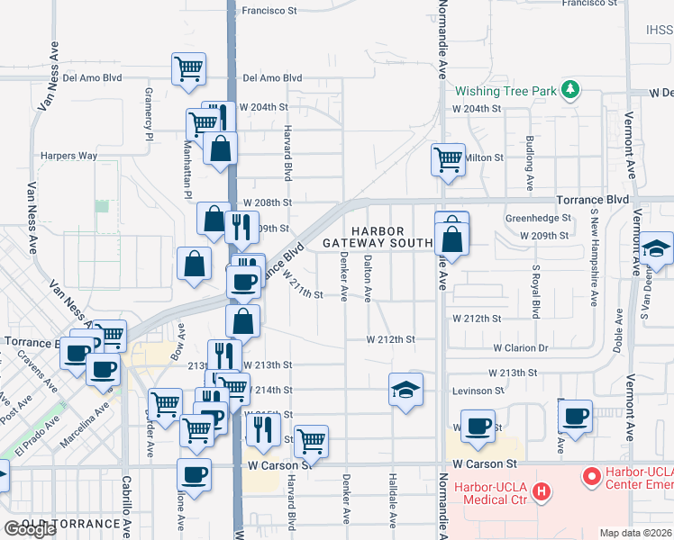 map of restaurants, bars, coffee shops, grocery stores, and more near 20942 La Salle Avenue in Torrance