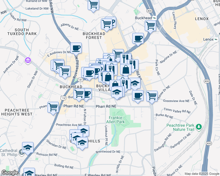 map of restaurants, bars, coffee shops, grocery stores, and more near 3115 East Shadowlawn Avenue Northeast in Atlanta