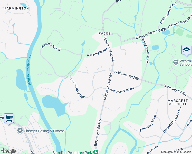 map of restaurants, bars, coffee shops, grocery stores, and more near 1894 West Wesley Road Northwest in Atlanta