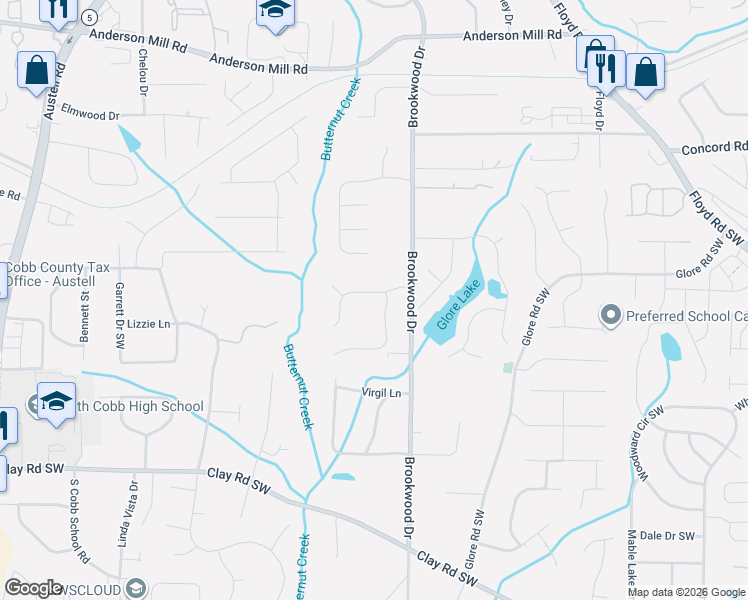 map of restaurants, bars, coffee shops, grocery stores, and more near 1362 Lamont Drive Southwest in Mableton