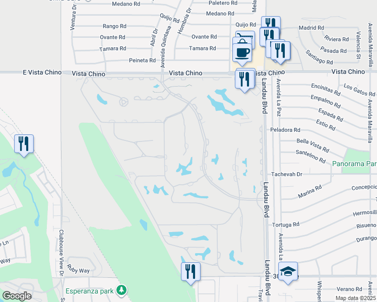 map of restaurants, bars, coffee shops, grocery stores, and more near 28656 Taos Court in Cathedral City