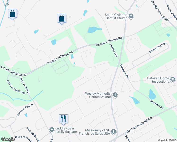 map of restaurants, bars, coffee shops, grocery stores, and more near 3571 Stephens Creek Place in Loganville