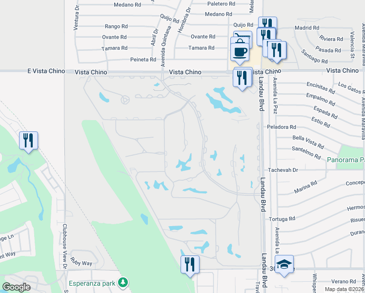 map of restaurants, bars, coffee shops, grocery stores, and more near 28667 Taos Court in Cathedral City