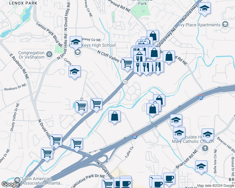 map of restaurants, bars, coffee shops, grocery stores, and more near 3153 Buford Highway Northeast in Atlanta