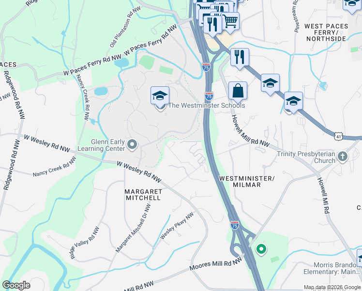 map of restaurants, bars, coffee shops, grocery stores, and more near 3035 Clarendale Drive Northwest in Atlanta