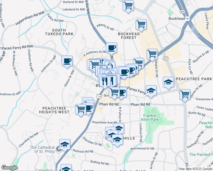 map of restaurants, bars, coffee shops, grocery stores, and more near in Atlanta