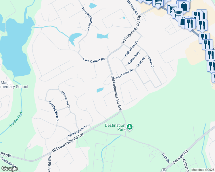 map of restaurants, bars, coffee shops, grocery stores, and more near 920 Lakeside Court in Loganville