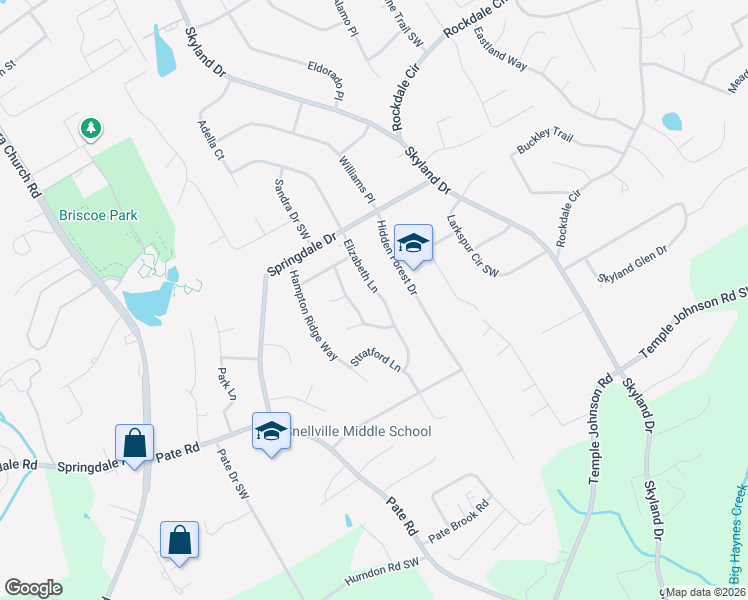 map of restaurants, bars, coffee shops, grocery stores, and more near 3095 Elizabeth Ln in Snellville