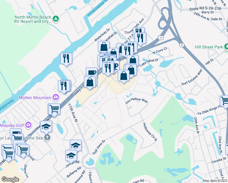 map of restaurants, bars, coffee shops, grocery stores, and more near 1430 Seabrook Plantation Way in North Myrtle Beach