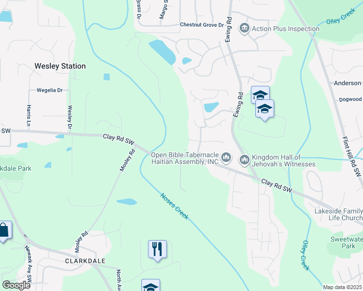 map of restaurants, bars, coffee shops, grocery stores, and more near 2800 Water Valley Road in Austell