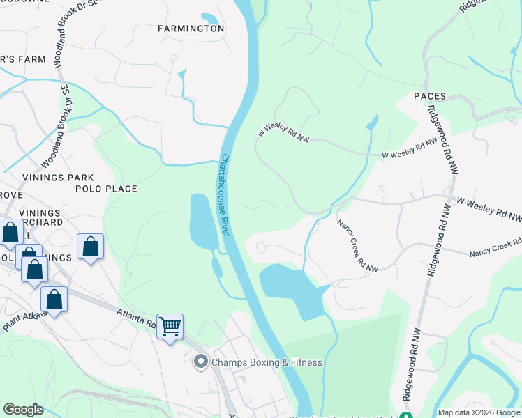 map of restaurants, bars, coffee shops, grocery stores, and more near 2061 West Wesley Road Northwest in Atlanta