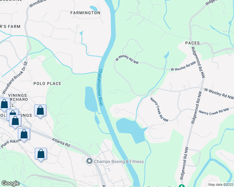 map of restaurants, bars, coffee shops, grocery stores, and more near 2100 West Wesley Road Northwest in Atlanta