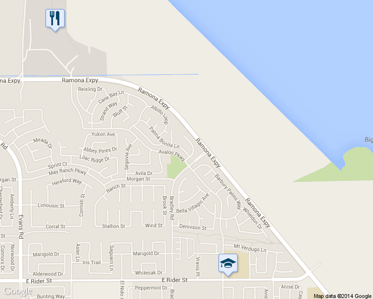 map of restaurants, bars, coffee shops, grocery stores, and more near 1548 Palma Bonita Lane in Perris