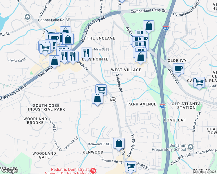 map of restaurants, bars, coffee shops, grocery stores, and more near 1959 Silver Birch Drive in Smyrna