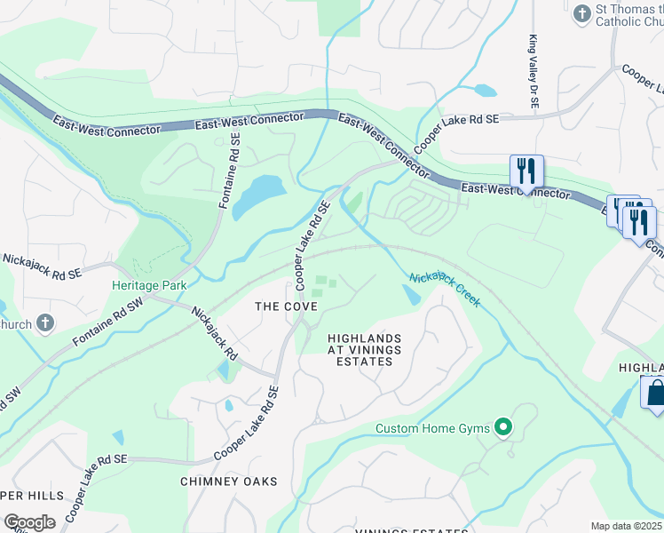 map of restaurants, bars, coffee shops, grocery stores, and more near 4751 Ridge Oak Lane Southeast in Mableton