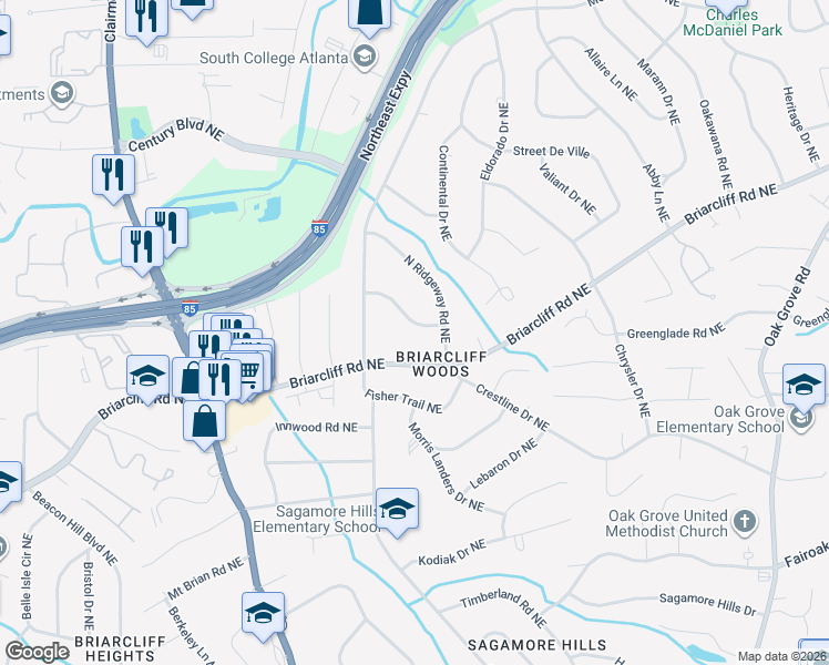 map of restaurants, bars, coffee shops, grocery stores, and more near 2097 Fairwood Lane Northeast in Atlanta