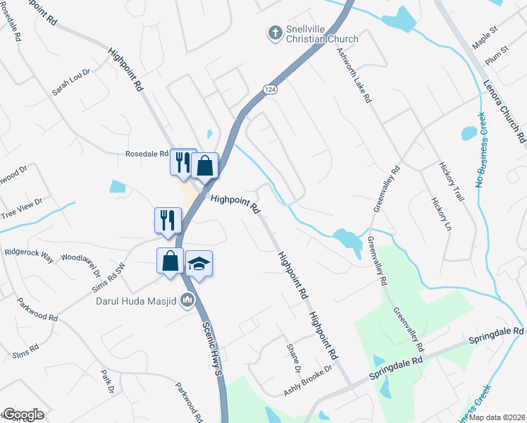 map of restaurants, bars, coffee shops, grocery stores, and more near 3017 Ansley Manor Court in Snellville