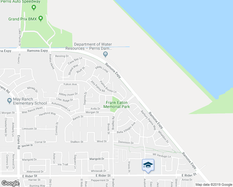 map of restaurants, bars, coffee shops, grocery stores, and more near 1525 Palma Bonita Lane in Perris