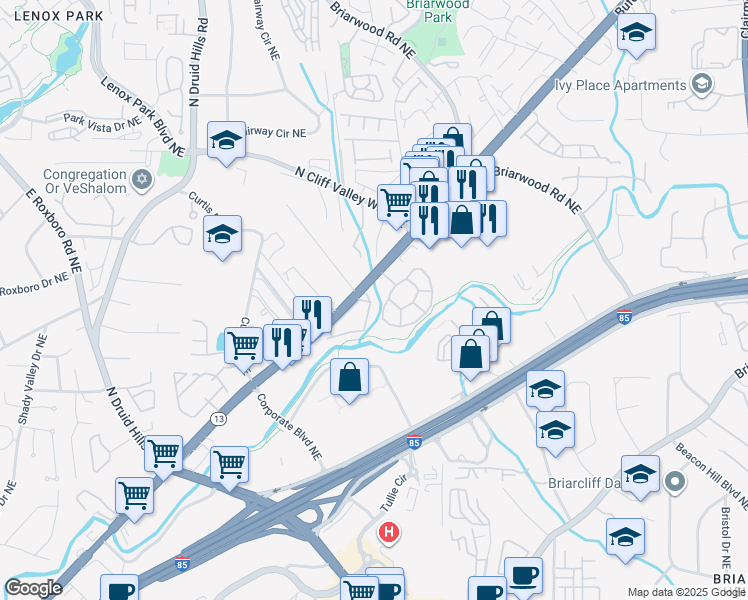 map of restaurants, bars, coffee shops, grocery stores, and more near 3153 Buford Highway Northeast in Atlanta